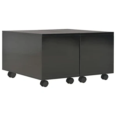 Image of vidaXL High Gloss Coffee Table Black Extendable Square Engineered Wood With Internal Compartment and Wheels For Living Room, Office