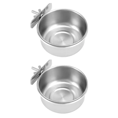 Image of QWORK® 2 Pieces Bird Feeding Cups with Wing Nut, Stainless Steel Food Water Bowls for Hamster Small Pet Cages (4 x1.8in/10x4.5cm)