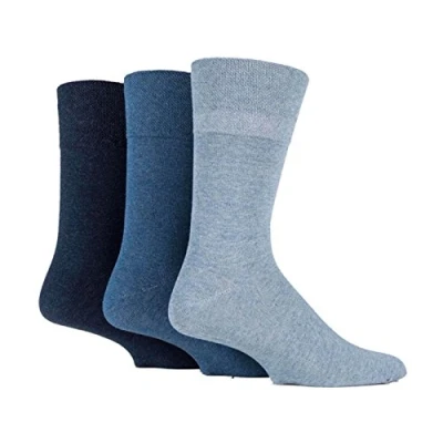 Image of 3x Pairs of Mens Plain Gentle Grip Non Elastic Socks/UK 6 11 Eur 39 45 (Assorted Blue)