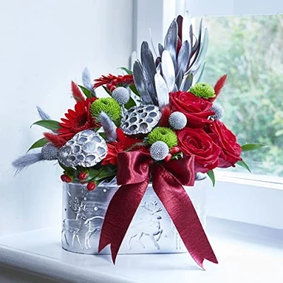 Image of OASIS® Blitzen Ceramic Trough (26.5 x 14.5 13cm), Shiny Silver Sturdy Troughs with Heavy Base, Decorative Flower Pot For Floral Arrangements Home Office Christmas Decorations