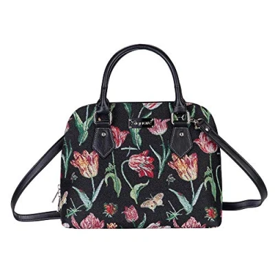 Image of Signare Tapestry Handbags Shoulder bag and Crossbody Bags for women with Floral Design (Tulip Black, CONV JMTBK)