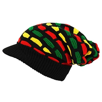 Image of Itzu Rasta Oversized Knit Slouch Peak Beanie Cap Hat in Black (All Over Mosaic)