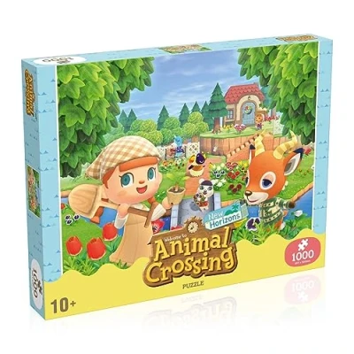 Image of Winning Moves Animal Crossing New Horizon 1000 Piece Jigsaw Puzzle Game, together some classic characters including Beau, Pekoe and Vesta, gift for Nintendo fans aged 10 plus