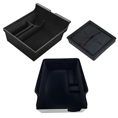 Image of [3 Pack] Center Console Organizer Tray for Tesla Model 3 Y 2021 2022 2023 2024,Flocked Storage Box Container Accessories, Armrest Hidden Cubby Drawer Cash,Glass,Phone