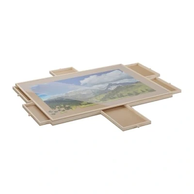 Image of Relaxdays Puzzle Board with 6 Drawers, Fits Jigsaw up to 1000 Pieces, Tiltable, Rotatable, Wooden, Hobby Table, Natural, Wood, 4.5 x 83.5 63.5 cm