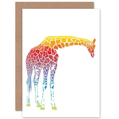 Image of Wee Blue Coo Personalised Bright Rainbow Giraffe Illustration Greeting Card Arty Art All Occasion Birthday