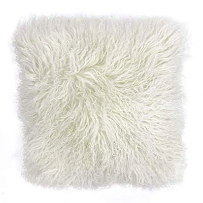 Image of Riva Paoletti Mongolian Cushion Cover Pristine White 100% Natural Sheepskin Fur Fabric Luxurious Suede Feel Reverse Wool 40 x 40cm (16&quot; 16&quot; inches) Designed in the UK