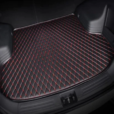 Image of Car Leather Boot Mats for Cupra Formentor 2020 2024 , Rear Trunk Cargo Tray Liners Luggage Mat Anti Scratch Carpets Protector Pad Interior Accessories,E Black Red