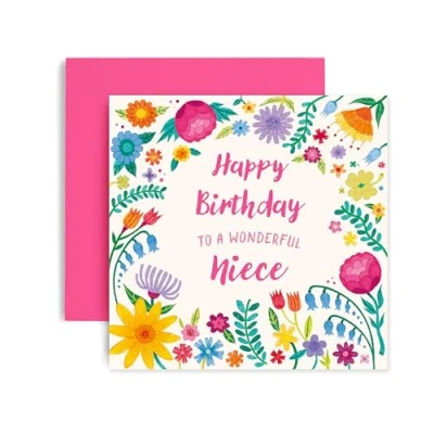 Image of Huxters Happy Birthday Card for Niece Her Floral Heart Gift 14.8cm (Niece Birthday)
