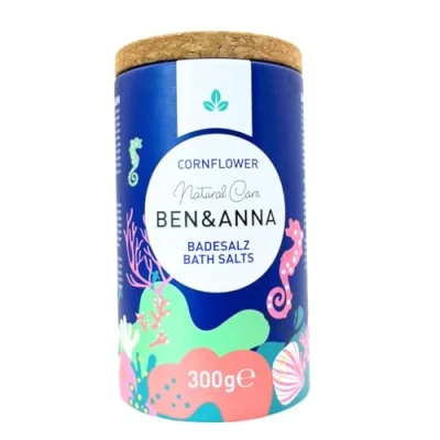 Image of Ben &amp; Anna Premium Cornflower Bath Salts for Muscle Relaxation with Sea Salt Perfect Additive Moisturising and Skin Cleansing Soothing Effect (300 g (Pack of 1), Cornflower)