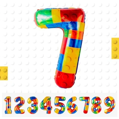 Image of Building Block Number Balloon,Number 7 Balloon Birthday Decorations,Colorful Helium for Party Decorations Lego Theme Boy Girl