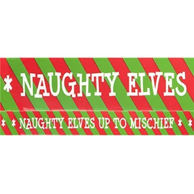 Image of Red Green Naughty Elf Caution Tape Christmas Xmas Festive Banner Decoration Fun Family Idea