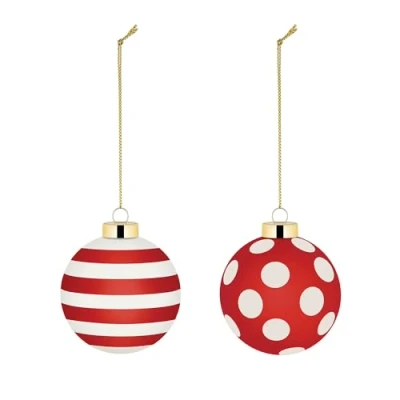 Image of Alessi Delight NZ04SET2 Set of Two Christmas Tree Baubles Blown Glass Diameter 6 cm Red White Gold