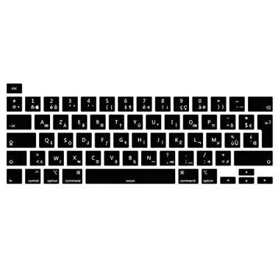 Image of MiNGFi French AZERTY Silicone Keyboard Cover for MacBook Pro 16&quot; M1 (2019+) Model A2141 13&quot; (2020+) A2338 A2289 A2251 EU/ISO layout Black