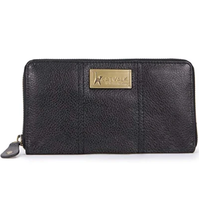 Image of Catwalk Collection Handbags Ladies Medium Leather Purse Women&#039;s Wallet with 8 Card Slots &amp; Coin Pocket RFID Protection Gallery Black