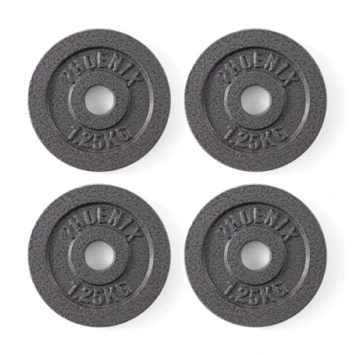 Image of Phoenix Fitness Cast Iron Weight Plates 1 Inch Free Plate for Barbell Dumbbell Bars, Weightlifting &amp; Strength Training at Home Gym Set of 4, 1.25kg