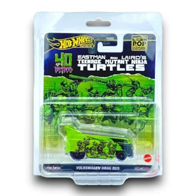 Image of Hot Wheels Volkswagen Drag Bus (Black &amp; Green Teenage Mutant Ninja Turtles) 2024 (Pop Culture) includes a KLAS Car Keeper Protector Case HVJ46