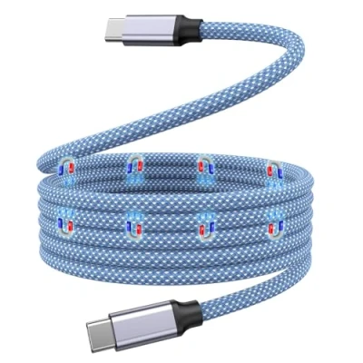 Image of Magtame USB C Charger Cable, 240W(5A) 3.3ft Magnetic to Nylon Coiled Type Fast Charging Cable for Samsung,for Device, Patent Product, Blue