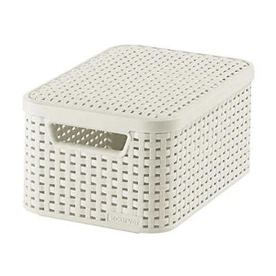 Image of Curver Aspect Rotin Style 205839 Storage with Second Generation Lid Polypropylene, Off White, Small