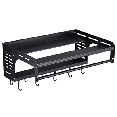 Image of Uziqueif Microwave Shelf Black Kitchen Shelves Wall Mounted Space Aluminum Brackets, L 21.7&quot; x W 15.4&quot; H 8.27 &quot;