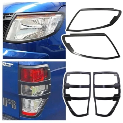 Image of JHCHAN 2011 2015 Light Guard for Ford Ranger Accessories T6 Wildtrak XL XLT Limited Headlight Cover Taillight Protector Front and Rear Tail Trim Set 4PCS