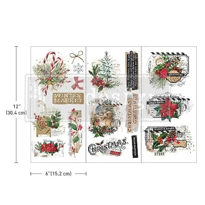 Image of Redesign with Prima Xmas Tag 6inch X 12inch Transfer red, green, tan, black