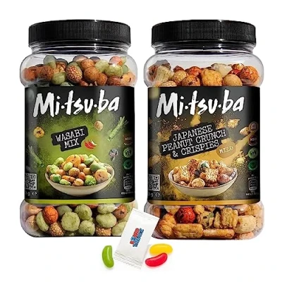 Image of Mitsuba Rice Crackers Snacks Bundle Wasabi Mix 800g Japanese Peanut Crunch And Crispies 650g Crispy Snack For Party Food, Movie Nights Or Birthday Parties Boxed Treatz