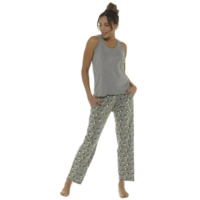 Image of Evotex Trading Ladies/Womens Sleeveless Gin Pyjamas Vest/Bottoms Pyjama PJ Set Grey Size 8/10
