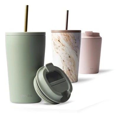 Image of MAMEIDO Travel Mug 470ml &amp; 700ml Leakproof Tumbler with Straw Lid, Stainless Steel Mugs for Cold Hot Drinks BPA Free (Desert Sage, 0,47l)