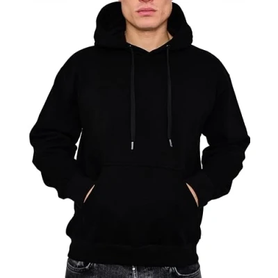 Image of LABEL APPAREL Mens Pullover Fleece Hoodie 300GSM Sweatshirt Hoody Plain Hooded Winter Top, Black, L