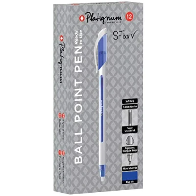 Image of Platignum S Tixx Blue Ballpoint Pen [Pack of 12] Soft Grip Barrel with LV Ink for Smudge Free and Ultra Smooth Writing [50512]