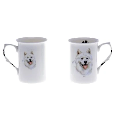 Image of (BB54) Set of 2 Bone China BEAKERS/Mugs Samoyed Dog Presentation Gift Boxed Lovely Gift, Kirsty Jayne China, Hand Decorated