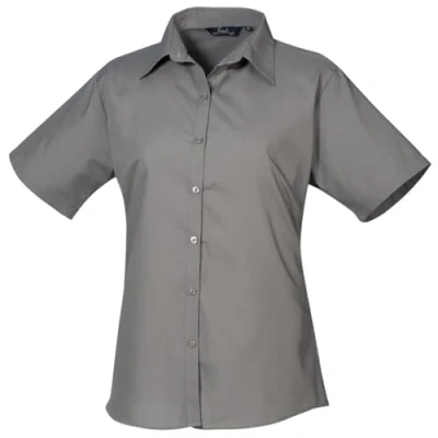 Image of Women&#039;s poplin Short Sleeve Blouse, Ladies Plain Work Shirt Dark Grey Size 20
