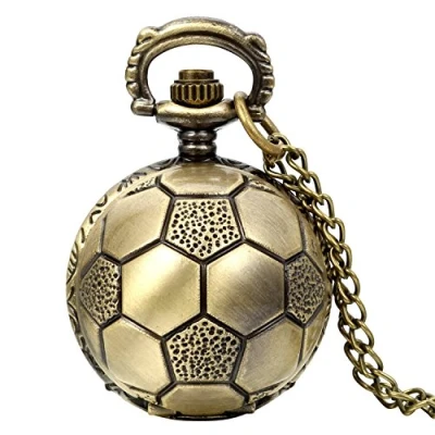 Image of JewelryWe Retro Vintage Bronze Quartz Football Shape Steampunk Pocket Watch Necklace 31.5 in Chain