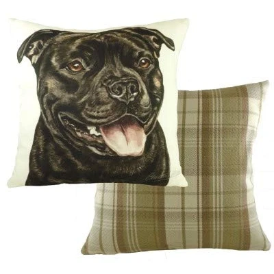 Image of Evans Lichfield Waggydogz Black Staffordshire Filled Cushion with Boston Reverse 43cm x