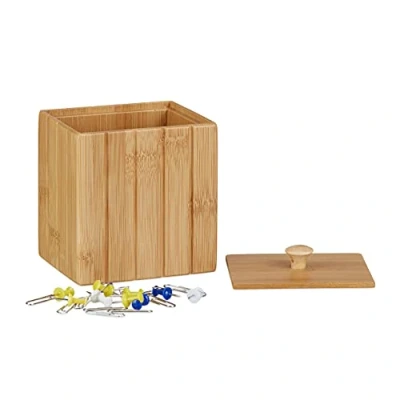 Image of Relaxdays storage box with lid, small wooden box, bamboo 8 x 10 11.5 cm, natural,
