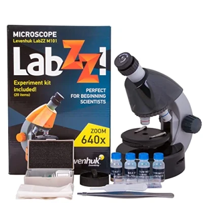 Image of Levenhuk LabZZ M101 Moonstone 40x 640x Powerful Portable Outdoor Beginner Kids Toy Microscope Kit for Early Education with LED Light, Book on Experiments, Prepared Sample Slides, STEM Accessories (EN)