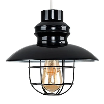 Image of MiniSun Modern Black Metal Fisherman&#039;s Style Ceiling Pendant Light Shade Complete with a 4w LED Filament Bulb [2700K Warm White]