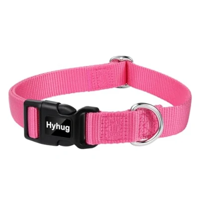 Image of Hyhug Design Nylon Classic Dog Collar with Quick Release Buckle is Easy to Use. Soft, Heavy duty, Adjustable, Service for all Puppies. (Candy Pink, Medium)