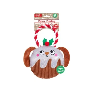 Image of YöL Plush Christmas Pudding Rope Toy Tug Of War Squeaky Dog Puppy Stocking Filler Gift Present