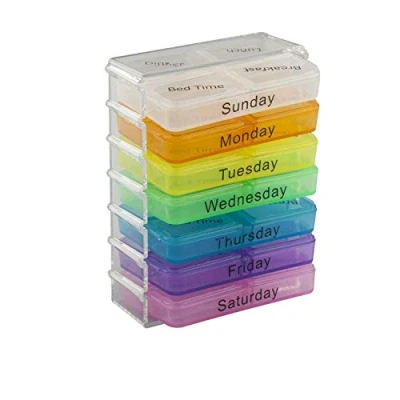 Image of SuBeriYi Weekly 7 Days Pill Box 28 Compartments Organizer Plastic Medicine Storage Dispenser Cutter Drug Cases for Home Travel
