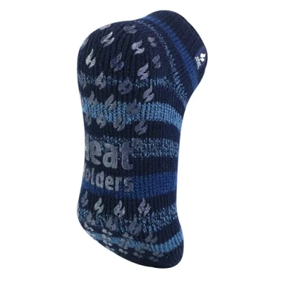 Image of HEAT HOLDERS Mens 2.3 TOG Warm Thick Anti Slip Low Cut Ankle Thermal Slipper Socks Trainer with Grips for Winter (6 11, Blue Stripe)