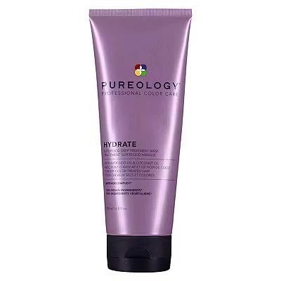 Image of Pureology Hydrate, Superfood Deep Treatment Hair Mask, for Medium to Thick Dry, Colour Treated Hair, Vegan Formulas, Sulphate Free a Gentle Cleanse, 200 ml