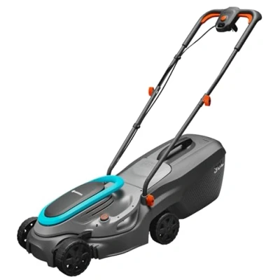 Image of Gardena electric lawn mower PowerMax 32/1200 G2: up to 300 m², 1200 W power, 32 cm cutting width, 30 l catch volume, 35 65 mm height, ErgoTec handle, foldable (14633 28)