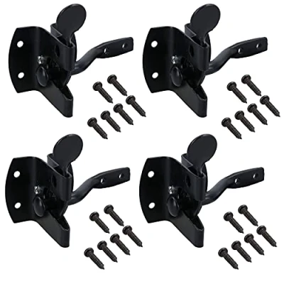 Image of Auto Automatic Gate Latch Catch + Striker Thumb Release Black Powder Coated 4pk