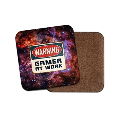 Image of 1 x Warning Gamer at Work Cork Backed Drinks Coaster for Tea &amp; Coffee #4184 (1 Coaster)