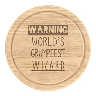 Image of Warning World&#039;s Grumpiest Wizard Wooden Chopping Cheese Board Round 25cm
