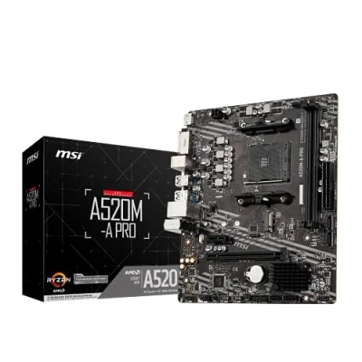 Image of MSI A520M A PRO Motherboard mATX Supports AMD Ryzen 3rd Gen Processors, AM4, DDR4 Boost (4600MHz/OC), 1 x PCIe 3.0 x1, M.2 Gen3 x4, Gigabit LAN