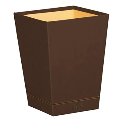 Image of RHODIA 194617C Bronze Waste Paper Bin 24x24x32 cm Orange Saddle Stitching Faux Leather Exterior Home Office Collection Rhodiarama Organization &amp; Designer Storage