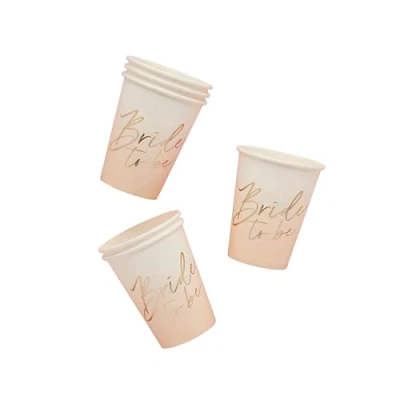 Image of 8 Bride to Be Cups, Hen Party Paper Gold Ombre Night Bachelorette Tableware, Partyware
